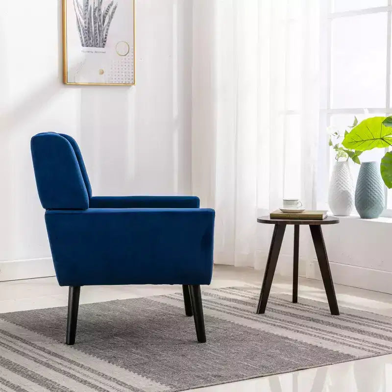 Poltrona moderna accent con bottoni a vista, poltrona da salotto morbida imbottita con gambe in legno nero, ergonomica per camera da letto