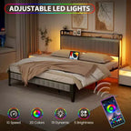 Struttura letto con testiera contenitore | Luci a LED e prese di ricarica | Nessuna rete a molle necessaria | Struttura in metallo | Facile da montare