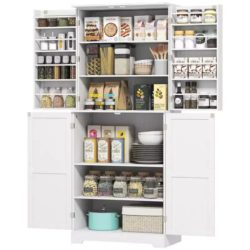 Dispensa da cucina alta 72 pollici in stile rustico, Mobile contenitore alto con 4 ante scorrevoli, 4 ripiani regolabili, 8 ripiani sullo sportello