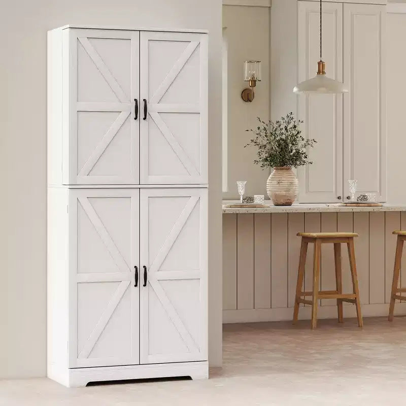 Dispensa da cucina alta 72 pollici in stile rustico, Mobile contenitore alto con 4 ante scorrevoli, 4 ripiani regolabili, 8 ripiani sullo sportello