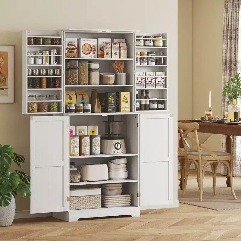 Dispensa da cucina alta 72 pollici in stile rustico, Mobile contenitore alto con 4 ante scorrevoli, 4 ripiani regolabili, 8 ripiani sullo sportello