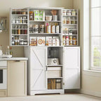 Dispensa da cucina alta 72 pollici in stile rustico, Mobile contenitore alto con 4 ante scorrevoli, 4 ripiani regolabili, 8 ripiani sullo sportello