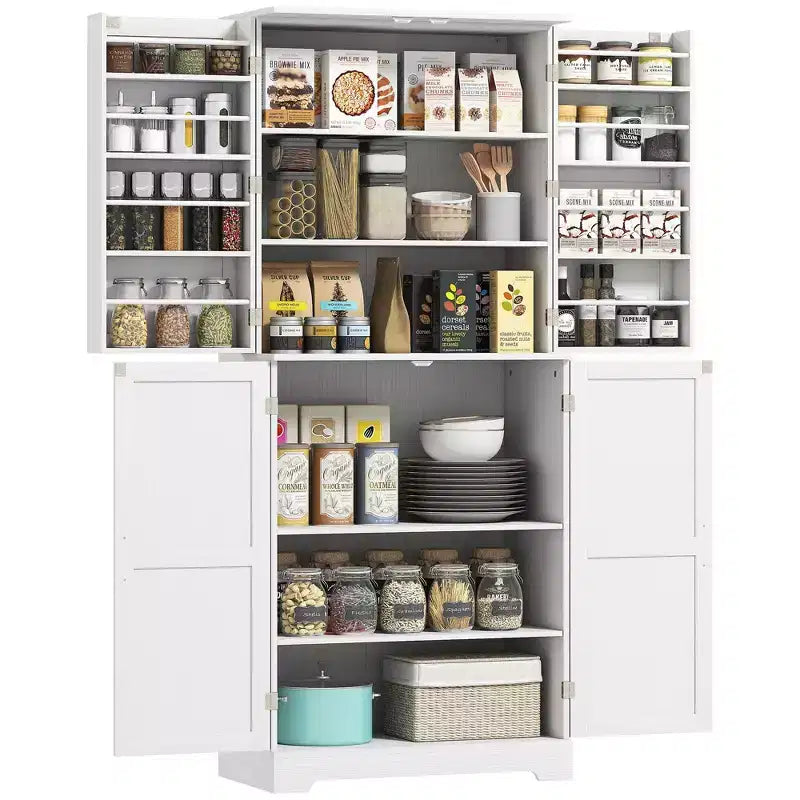 Dispensa da cucina alta 72 pollici in stile rustico, Mobile contenitore alto con 4 ante scorrevoli, 4 ripiani regolabili, 8 ripiani sullo sportello