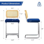2 Sgabelli da Bar Altezza Bancone, Imbottiti in Velluto, con Schienale in Rattan, Altezza 61 cm, Senza Braccioli, per Isola Cucina, Blu Reale