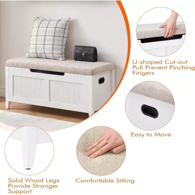 Panca contenitore da 100 cm con seduta imbottita, cassapanca in legno con 2 cerniere di sicurezza per ingresso, soggiorno, camera da letto, facile montaggio