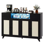 Credenza/Buffet in Rattan con 4 Ante e 2 Cassetti, Tavolo Consolle da Caffè con Presa Elettrica e Ripiani Regolabili