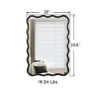 Specchio rettangolare ondulato in legno massello 40 x 28 - Nero per bagno, camera da letto, soggiorno, sala da pranzo, guardaroba, ingresso