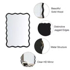 Specchio rettangolare ondulato in legno massello 40 x 28 - Nero per bagno, camera da letto, soggiorno, sala da pranzo, guardaroba, ingresso