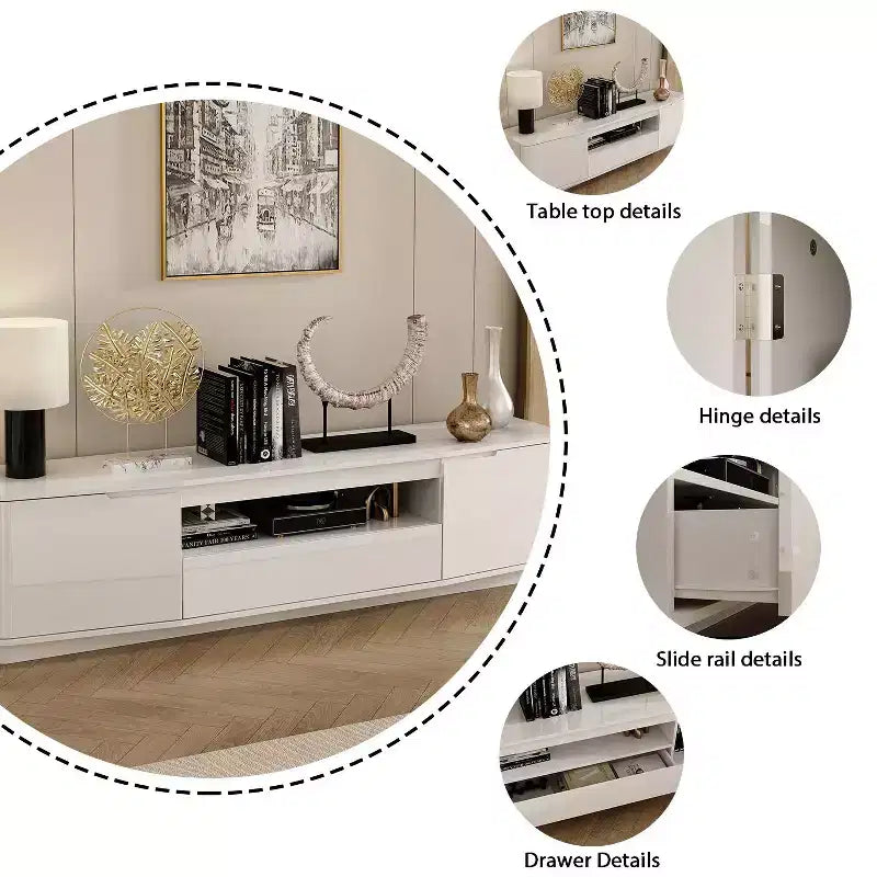 Mobile TV bianco lucido con angoli arrotondati - Console multimediale moderna per soggiorno