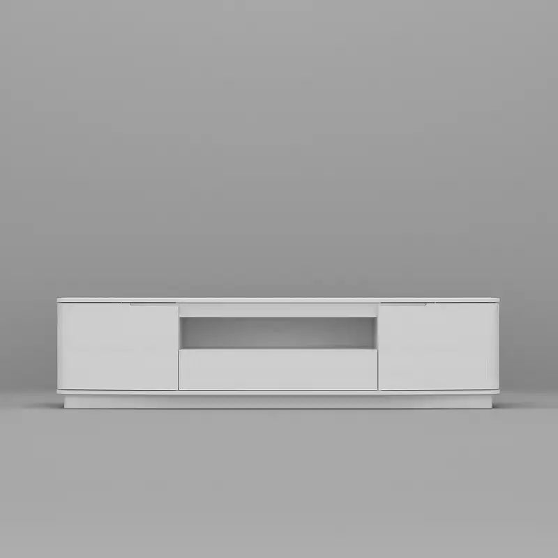 Mobile TV bianco lucido con angoli arrotondati - Console multimediale moderna per soggiorno