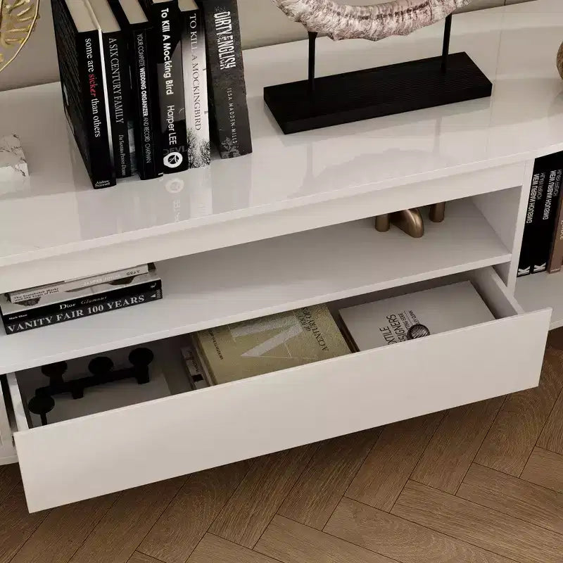 Mobile TV bianco lucido con angoli arrotondati - Console multimediale moderna per soggiorno