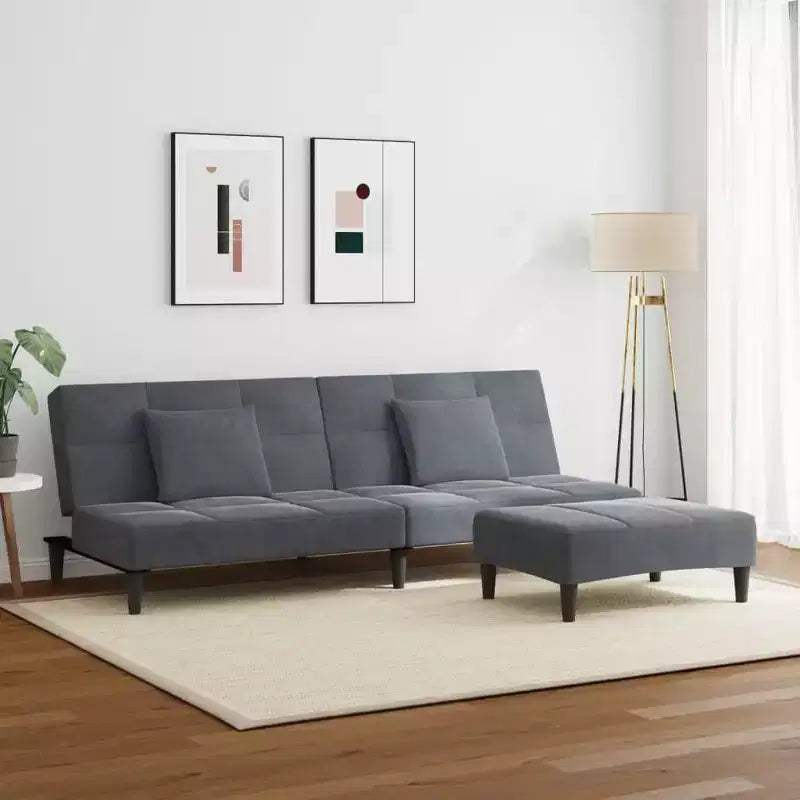 Divano Letto Velluto Grigio Scuro, Legno, Plastica Convertibile Standard