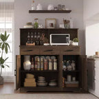 Credenza a Buffet in Stile Rustico con Porta Microonde, Armadio Contenitore con Ante a Stalla, Cassetti e Ripiani Regolabili, Mobile Bar per Caffè in Legno