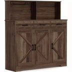 Credenza a Buffet in Stile Rustico con Porta Microonde, Armadio Contenitore con Ante a Stalla, Cassetti e Ripiani Regolabili, Mobile Bar per Caffè in Legno