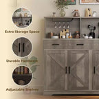 Credenza a Buffet in Stile Rustico con Porta Microonde, Armadio Contenitore con Ante a Stalla, Cassetti e Ripiani Regolabili, Mobile Bar per Caffè in Legno