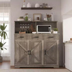 Credenza a Buffet in Stile Rustico con Porta Microonde, Armadio Contenitore con Ante a Stalla, Cassetti e Ripiani Regolabili, Mobile Bar per Caffè in Legno