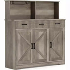 Credenza a Buffet in Stile Rustico con Porta Microonde, Armadio Contenitore con Ante a Stalla, Cassetti e Ripiani Regolabili, Mobile Bar per Caffè in Legno