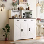 Credenza a Buffet in Stile Rustico con Porta Microonde, Armadio Contenitore con Ante a Stalla, Cassetti e Ripiani Regolabili, Mobile Bar per Caffè in Legno