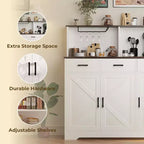 Credenza a Buffet in Stile Rustico con Porta Microonde, Armadio Contenitore con Ante a Stalla, Cassetti e Ripiani Regolabili, Mobile Bar per Caffè in Legno