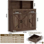 Credenza a Buffet in Stile Rustico con Porta Microonde, Armadio Contenitore con Ante a Stalla, Cassetti e Ripiani Regolabili, Mobile Bar per Caffè in Legno