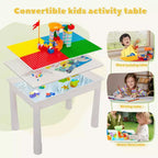 Set Tavolo Attività per Bambini con 2 Sedie e 100 Mattoncini Grandi, Compatibile con Mattoncini Classici, Tavolo per Acqua/Sabbia e Costruzioni per Bambini Piccoli (Primario)
