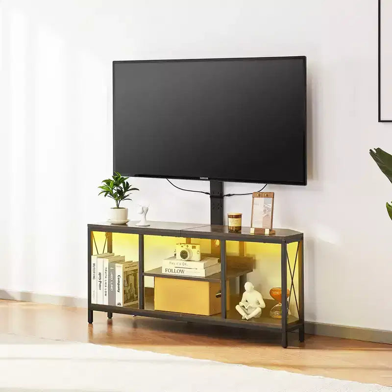 Mobile TV da 45 pollici con supporto per TV fino a 75 pollici, centro di intrattenimento con presa di corrente, console TV regolabile in altezza, marrone