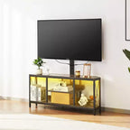Mobile TV da 45 pollici con supporto per TV fino a 75 pollici, centro di intrattenimento con presa di corrente, console TV regolabile in altezza, marrone