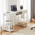 Scrivania per Computer con Ripiani, Piccolo Tavolo da Studio/Ufficio per PC con Borsa Laterale in Tessuto e Gancio per Cuffie, Struttura in Metallo (47.24 x 15.75 x 30.59)