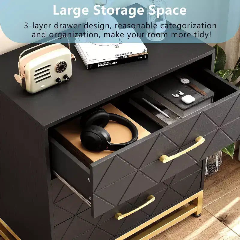 Cassettiera per camera da letto con 3 cassetti, cassettiera moderna, con cassetti ampi e maniglie in metallo, cassettiera in legno