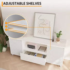 Mobile TV Moderno Scanalato, per TV da 60/65/70 pollici, Centro di Intrattenimento TV con Cassetto, 2 Armadietti e Ripiano Aperto, per Soggiorno, Camera da Letto