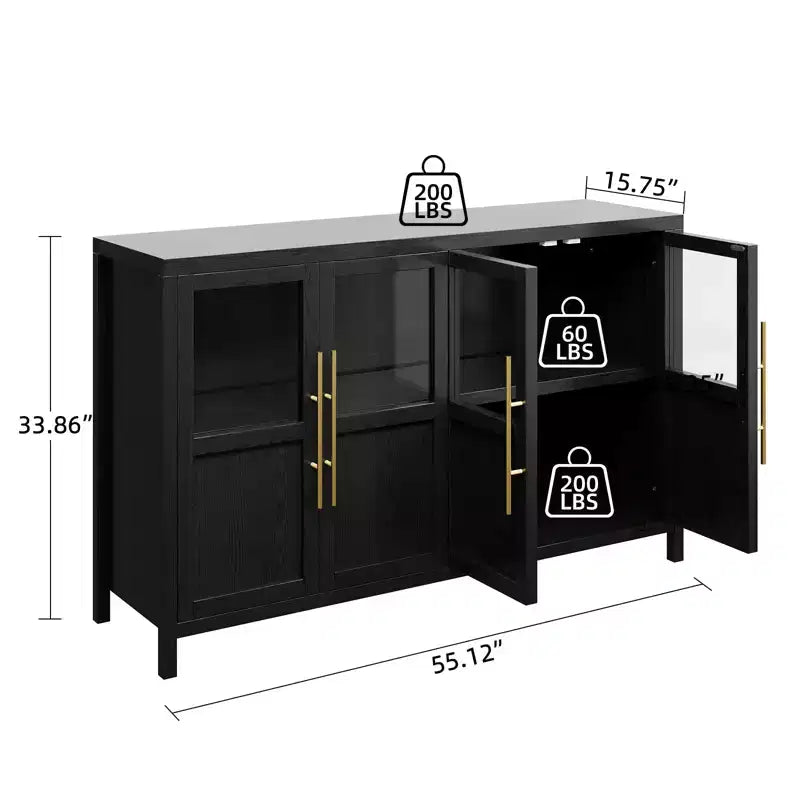 55.12 Grande Credenza a Buffet con Contenitore, Credenza a Buffet con Ante in Vetro