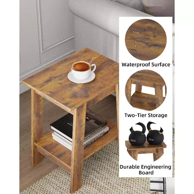 Tavolino moderno set da 2, tavolino da divano in legno con ripiano portaoggetti a 2 livelli, comodino da camera da letto per piccoli spazi, comodino per camera da letto