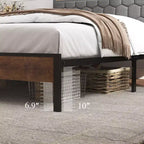 Telaio letto a piattaforma in legno matrimoniale/queen/king size con testiera imbottita, 2 porte USB, ampio contenitore sotto il letto, silenzioso, non necessita di box spring, marrone