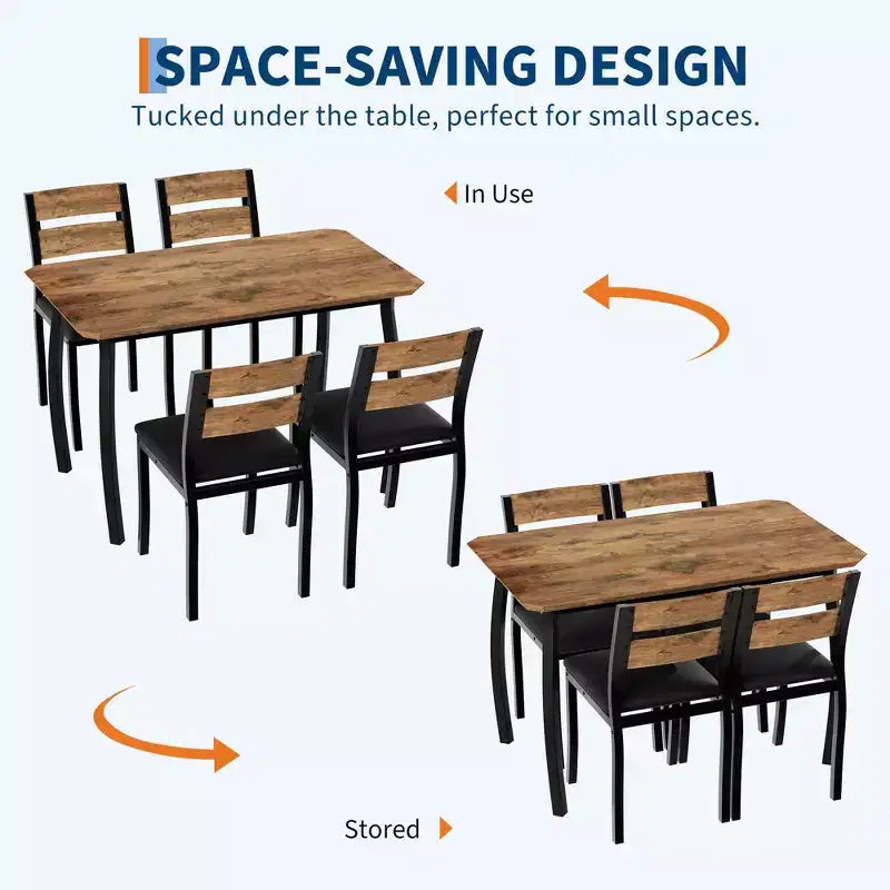 Set da pranzo da 5 pezzi per 4 persone, tavolo da cucina moderno con sedie imbottite e struttura in ferro, set di mobili da sala da pranzo in legno per piccoli spazi