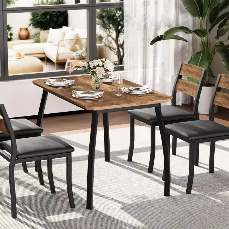 Set da pranzo da 5 pezzi per 4 persone, tavolo da cucina moderno con sedie imbottite e struttura in ferro, set di mobili da sala da pranzo in legno per piccoli spazi