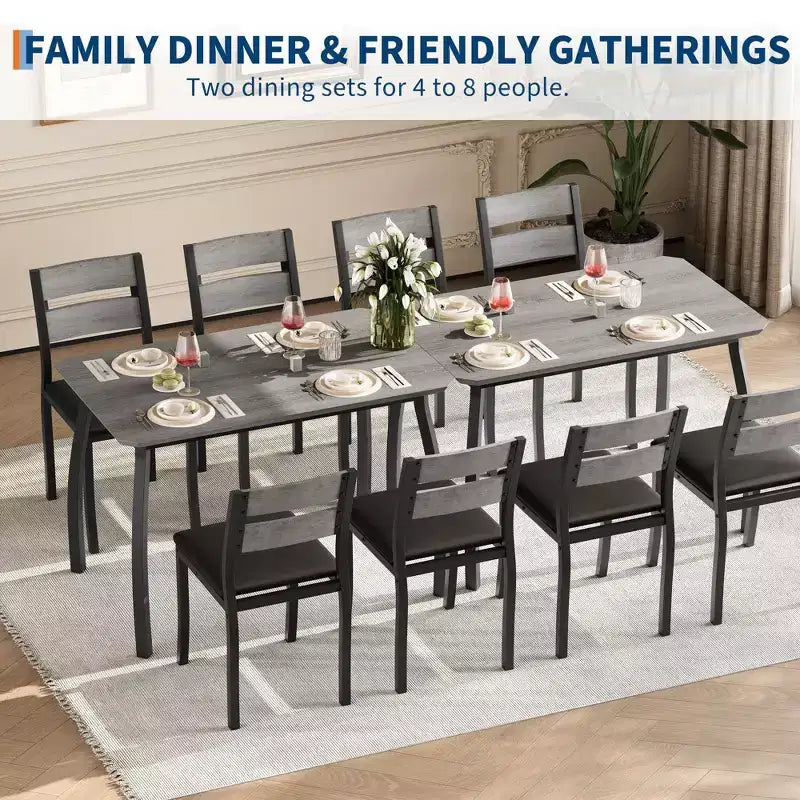 Set da pranzo da 5 pezzi per 4 persone, tavolo da cucina moderno con sedie imbottite e struttura in ferro, set di mobili da sala da pranzo in legno per piccoli spazi