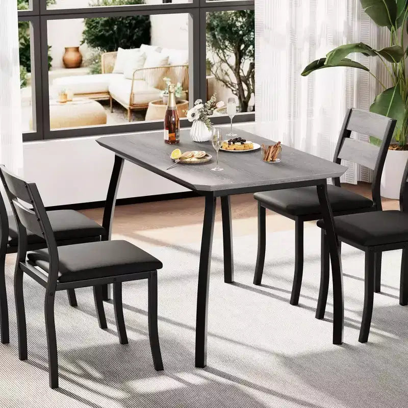 Set da pranzo da 5 pezzi per 4 persone, tavolo da cucina moderno con sedie imbottite e struttura in ferro, set di mobili da sala da pranzo in legno per piccoli spazi