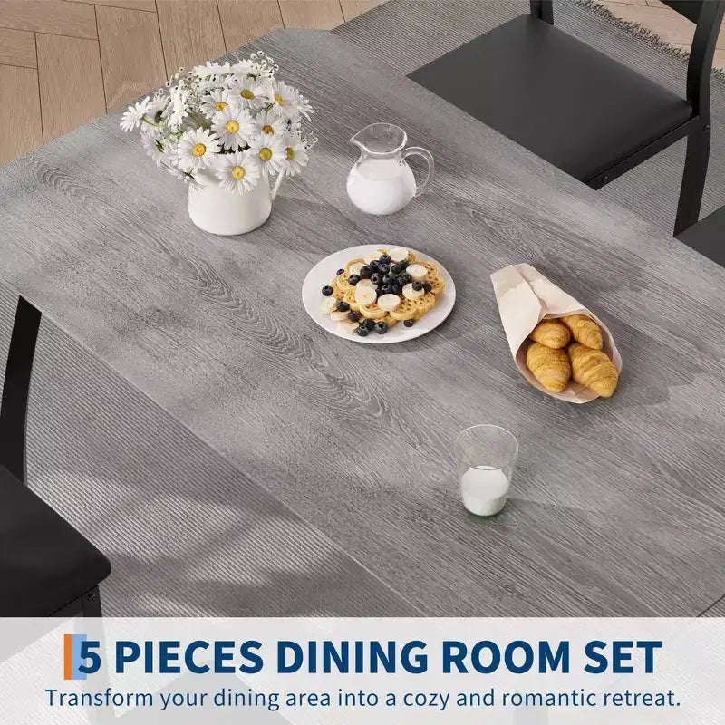 Set da pranzo da 5 pezzi per 4 persone, tavolo da cucina moderno con sedie imbottite e struttura in ferro, set di mobili da sala da pranzo in legno per piccoli spazi