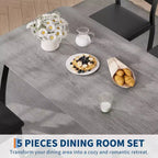 Set da pranzo da 5 pezzi per 4 persone, tavolo da cucina moderno con sedie imbottite e struttura in ferro, set di mobili da sala da pranzo in legno per piccoli spazi