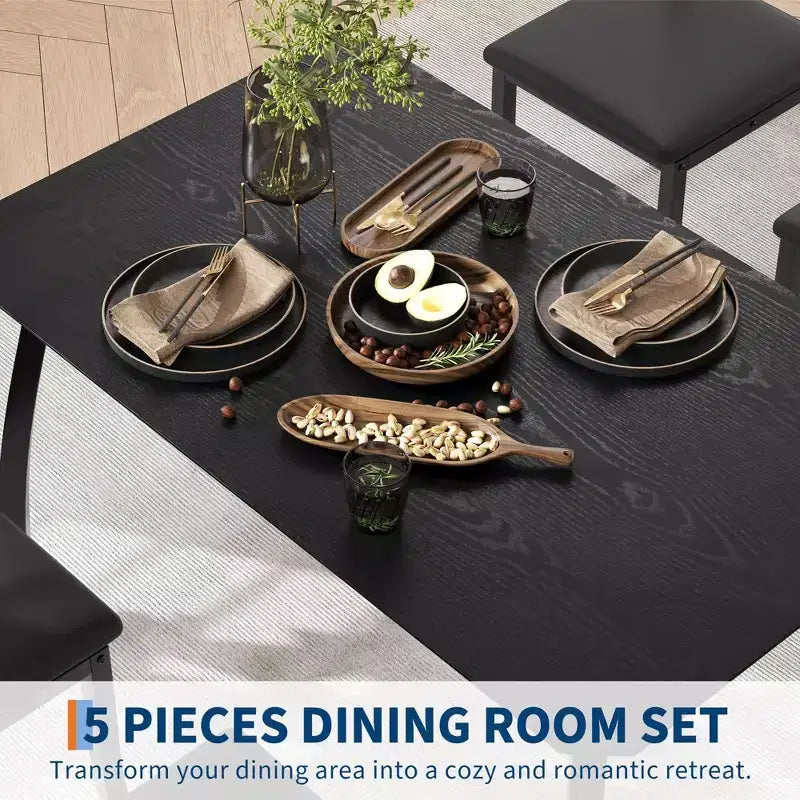 Set da pranzo da 5 pezzi per 4 persone, tavolo da cucina moderno con sedie imbottite e struttura in ferro, set di mobili da sala da pranzo in legno per piccoli spazi
