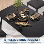 Set da pranzo da 5 pezzi per 4 persone, tavolo da cucina moderno con sedie imbottite e struttura in ferro, set di mobili da sala da pranzo in legno per piccoli spazi
