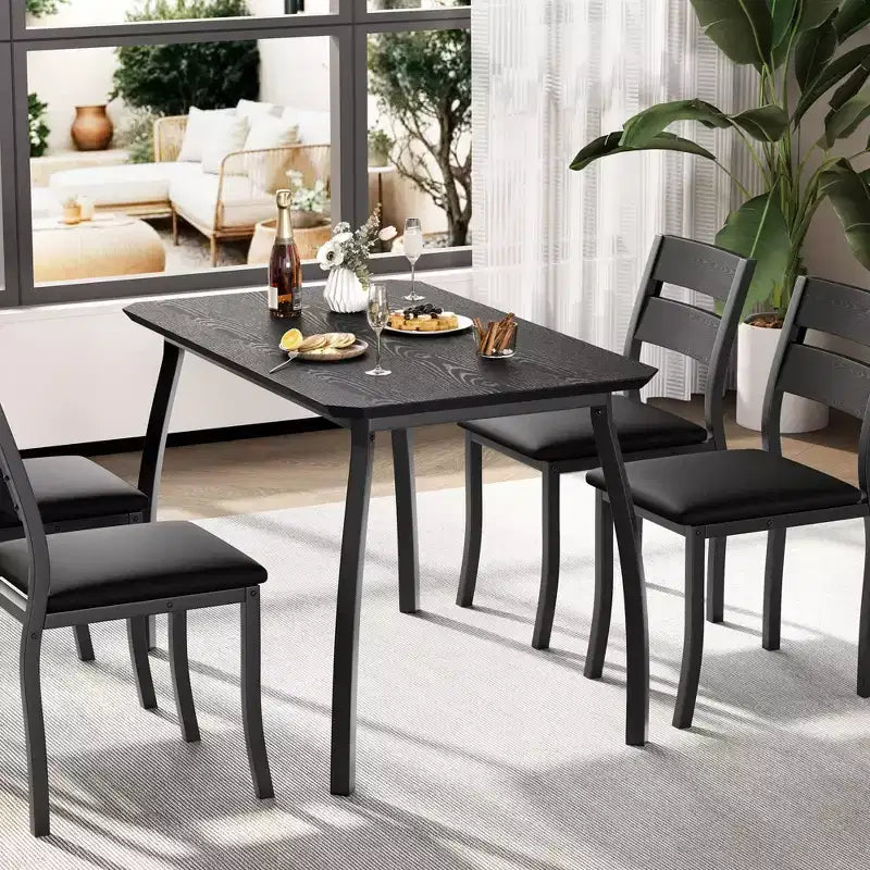 Set da pranzo da 5 pezzi per 4 persone, tavolo da cucina moderno con sedie imbottite e struttura in ferro, set di mobili da sala da pranzo in legno per piccoli spazi