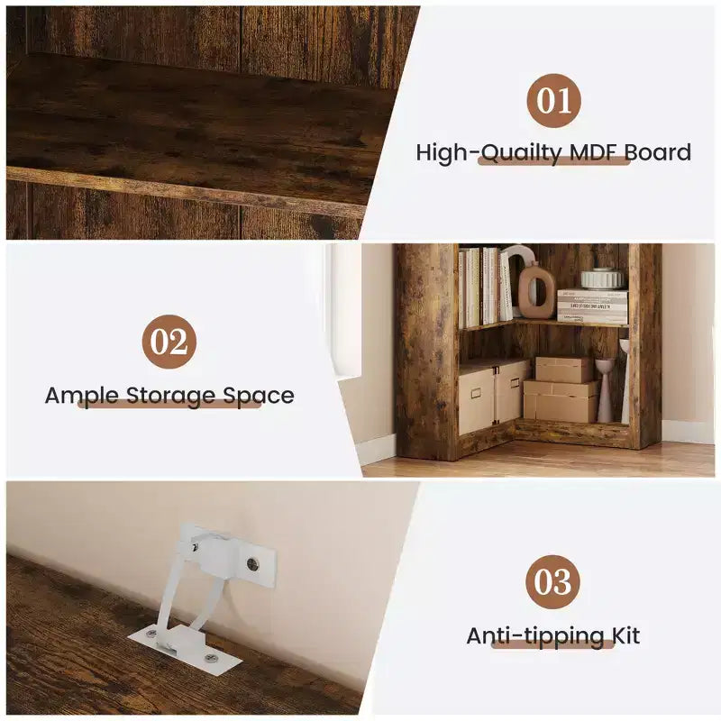 Libreria angolare da 71,8'', libreria stile rustico, libreria a forma di L, scaffale espositivo a 5 ripiani, librerie robuste con contenitore per ufficio e soggiorno