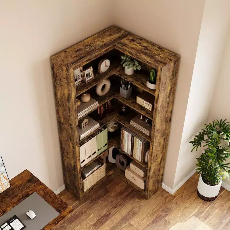 Libreria angolare da 71,8'', libreria stile rustico, libreria a forma di L, scaffale espositivo a 5 ripiani, librerie robuste con contenitore per ufficio e soggiorno