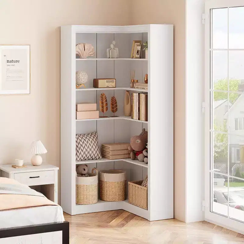 Libreria angolare da 71,8'', libreria stile rustico, libreria a forma di L, scaffale espositivo a 5 ripiani, librerie robuste con contenitore per ufficio e soggiorno