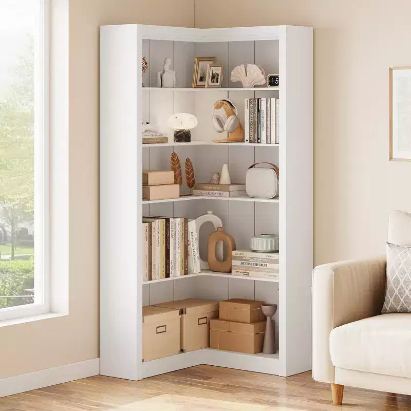 Libreria angolare da 71,8'', libreria stile rustico, libreria a forma di L, scaffale espositivo a 5 ripiani, librerie robuste con contenitore per ufficio e soggiorno