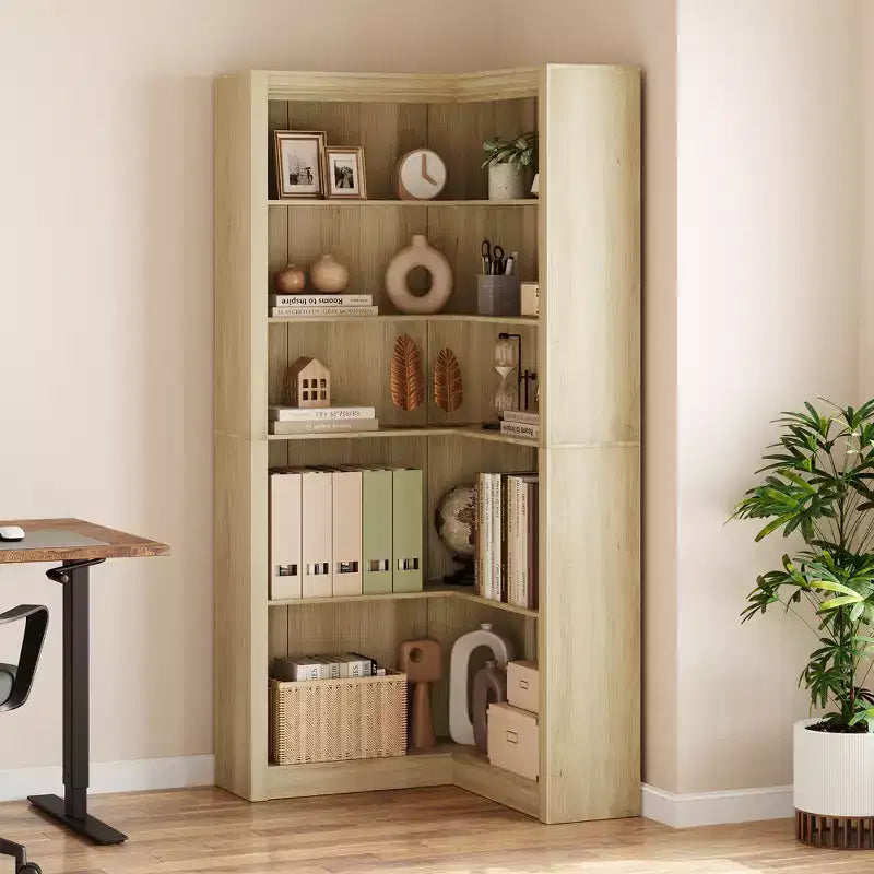 Libreria angolare da 71,8'', libreria stile rustico, libreria a forma di L, scaffale espositivo a 5 ripiani, librerie robuste con contenitore per ufficio e soggiorno