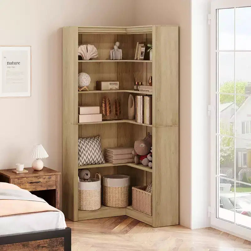 Libreria angolare da 71,8'', libreria stile rustico, libreria a forma di L, scaffale espositivo a 5 ripiani, librerie robuste con contenitore per ufficio e soggiorno