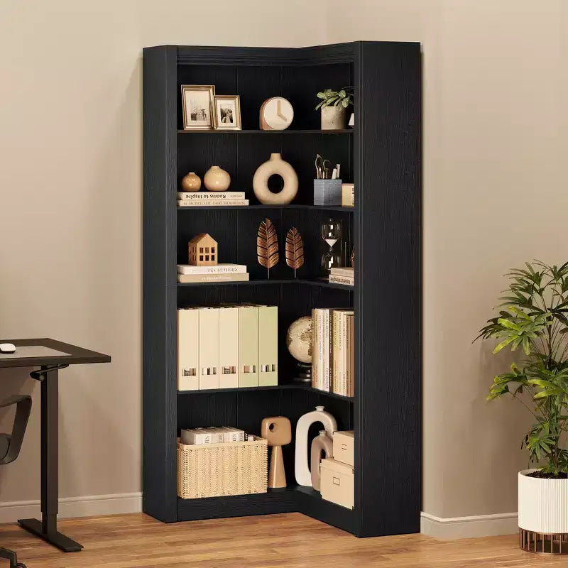 Libreria angolare da 71,8'', libreria stile rustico, libreria a forma di L, scaffale espositivo a 5 ripiani, librerie robuste con contenitore per ufficio e soggiorno