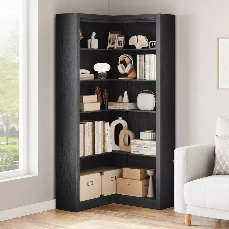 Libreria angolare da 71,8'', libreria stile rustico, libreria a forma di L, scaffale espositivo a 5 ripiani, librerie robuste con contenitore per ufficio e soggiorno